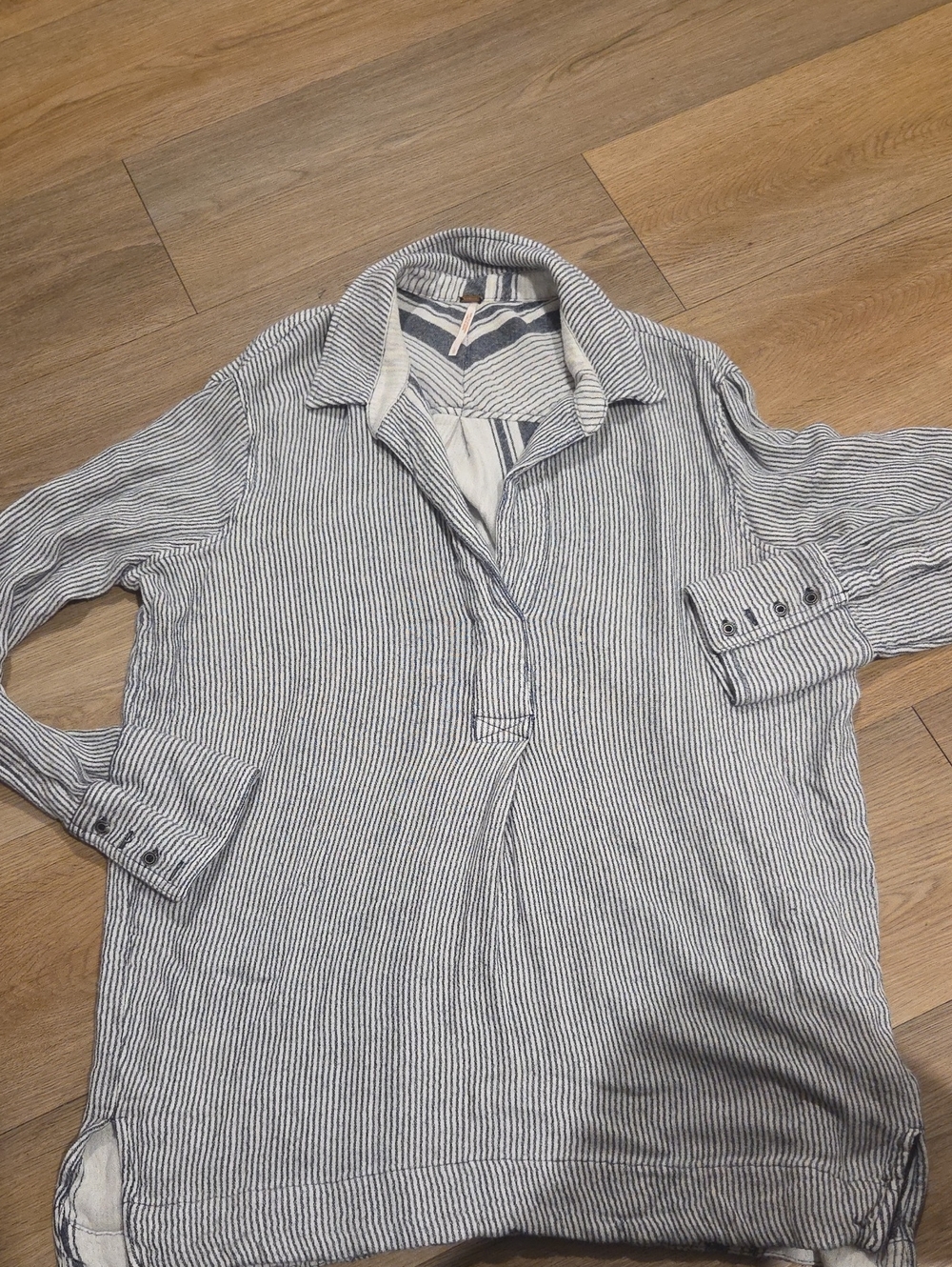 Free People Blue & White Striped Lightweight Button-Front Tunic